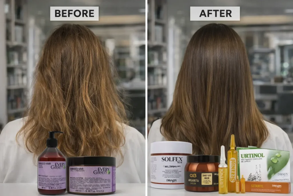Salon hair products results for damaged and chemically treated hair