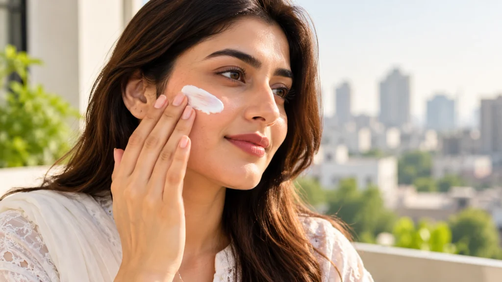 Applying sunscreen for daily skin protection in Pakistan