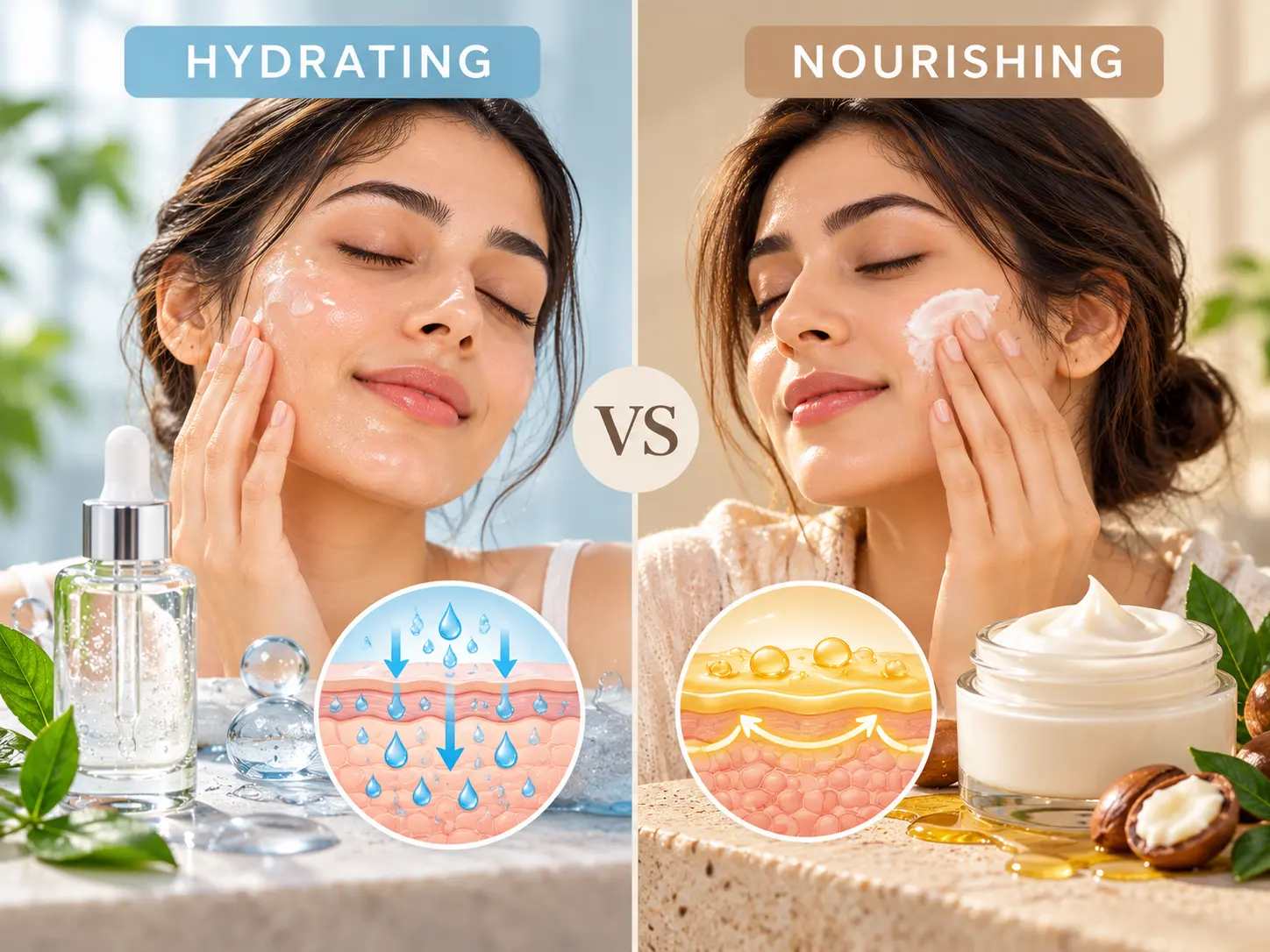 Hydrating vs Nourishing Skincare Comparison